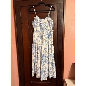 Mary & Mo Blue White‎ Floral Smocked Tiered Midi Dress XL NWT Summer Sundress